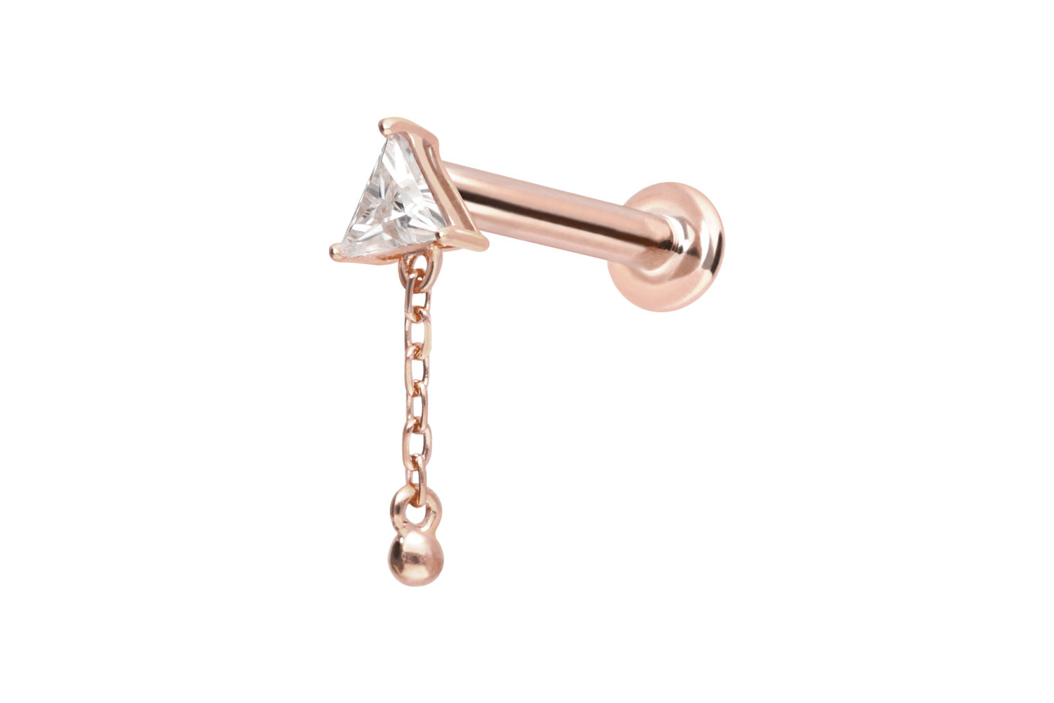 14 Karat Gold Labret Piercing mit Push Fit MOISSANIT-DREIECK + KETTE
